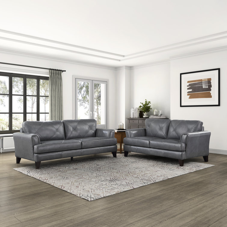 Wayfair grey leather sofa sales